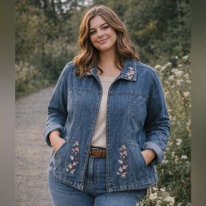 100.) Cottagecore / Embroidered Denim Jacket with Floral Accents